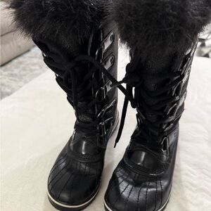 Sorel Tofino Black Glitter Waterproof Heavy Snow Lace Up Winter Boots Size 6